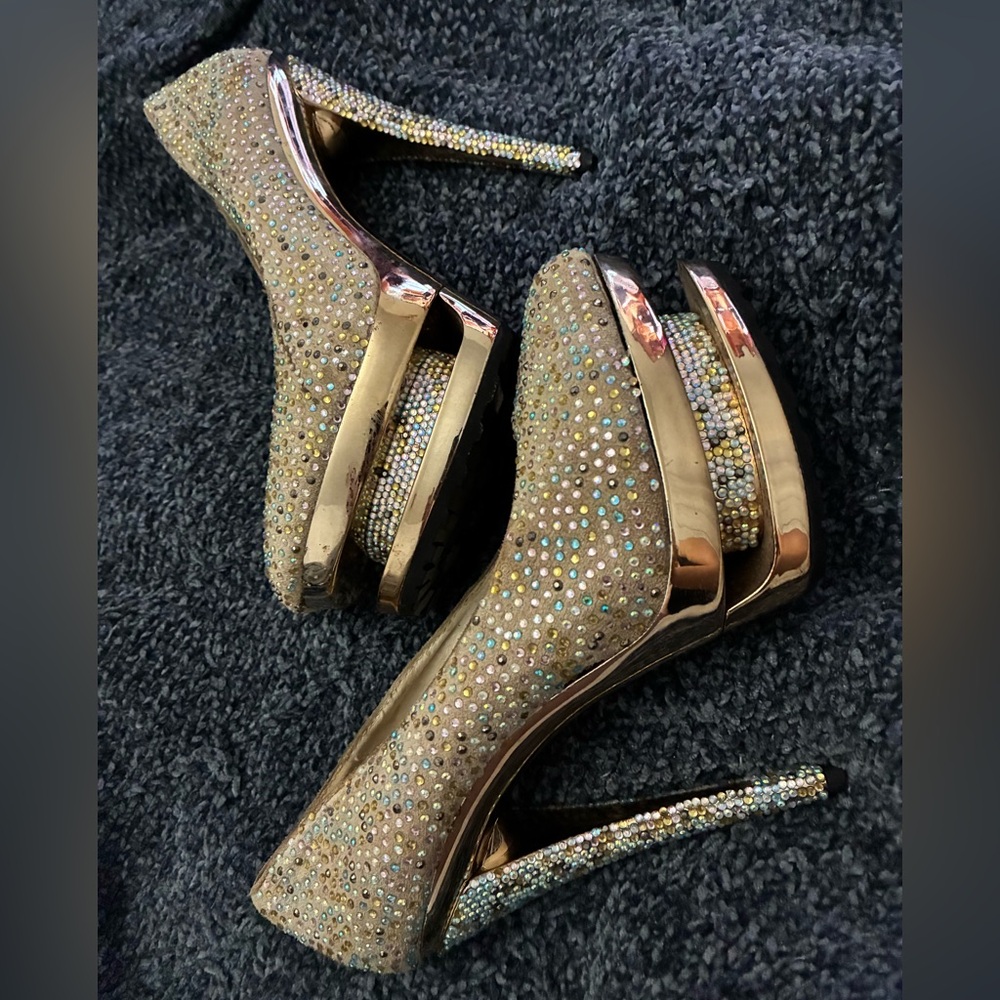 Gianmarco Lorenzi Gold and Silver Crystal Heels